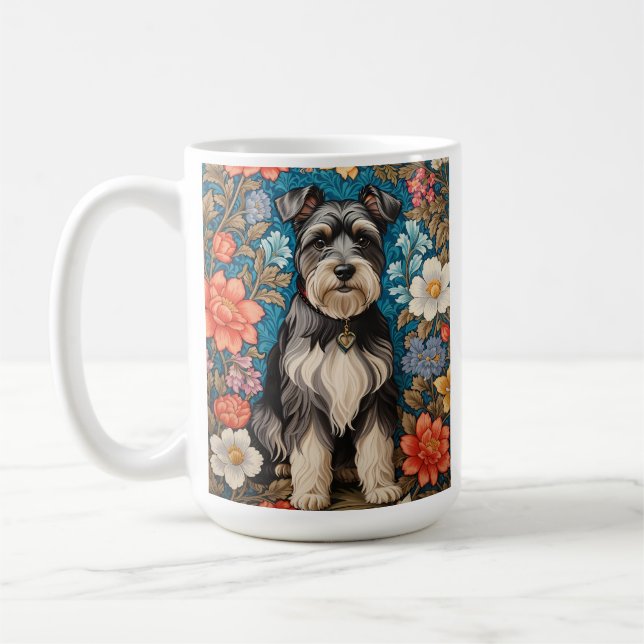 Caneca De Café Cheerful Schnauzer William Morris Inspired Floral (Esquerda)