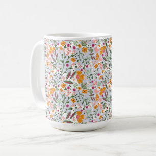 Caneca De Café Cheery Whimsical e Flores Coloridas