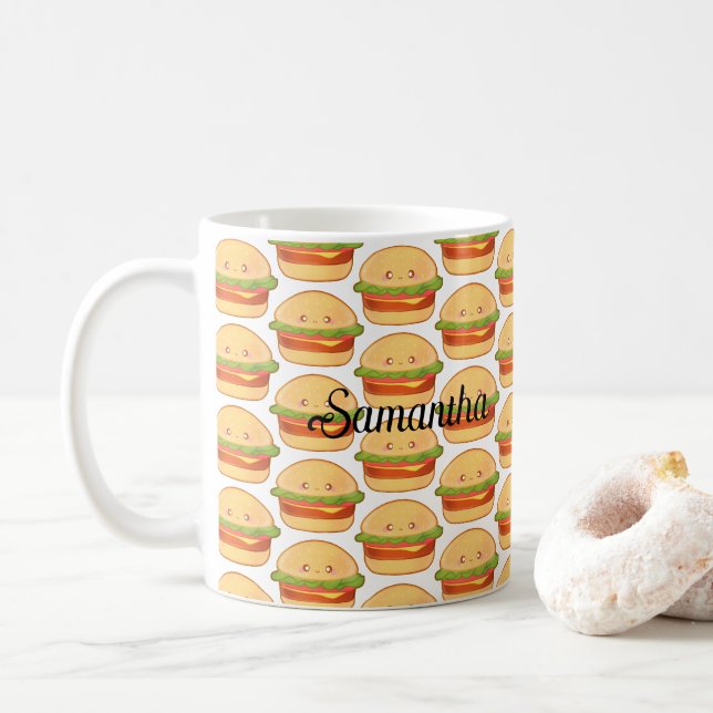 Caneca De Café Cheeseburger Gato (Com Donut)