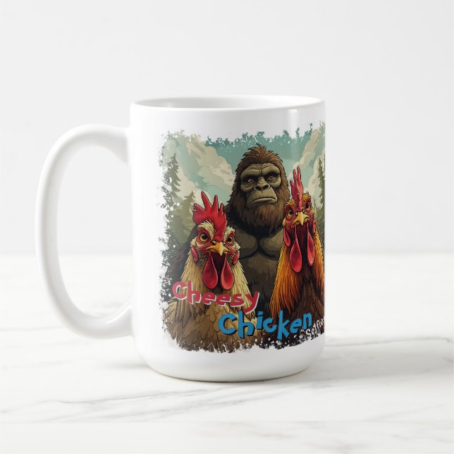 Caneca De Café "Cheesy Chicken Selfies Bigfoot" Photo Op (Esquerda)