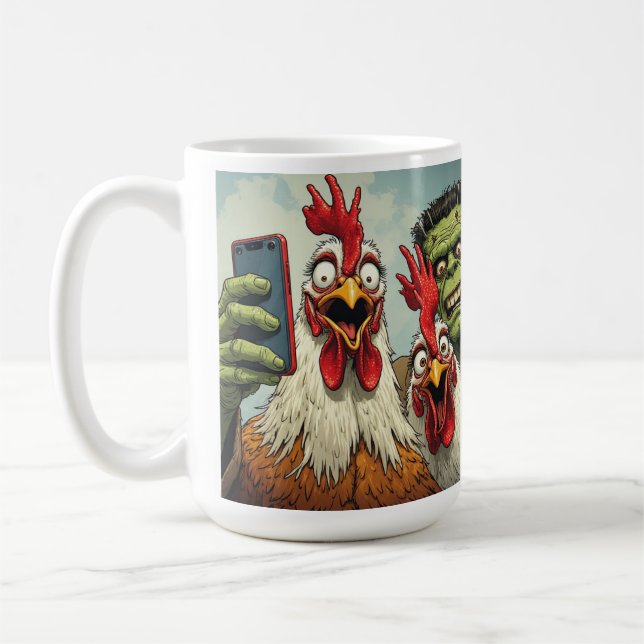 Caneca De Café "Cheesy Chickens Posen With Frankenstein" (Esquerda)