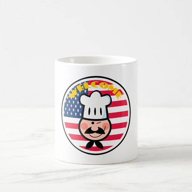 Caneca De Café Chef Bem-vindo com bandeira americana (Criador carregado)