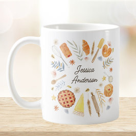 Caneca De Café Chef de Pastelaria Personalizado Aquarela