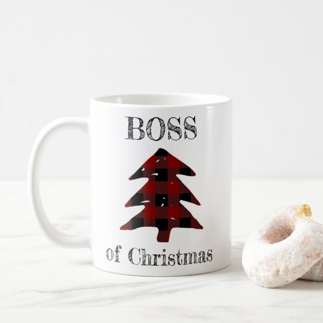 Caneca De Café Chefe da árvore de Natal da xadrez do Natal (Com Donut)