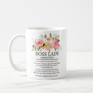 Caneca De Café Chefe Lady Definition Office Floral Watercolor