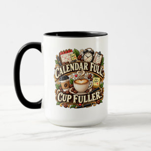 Caneca de Café Cheia de Calendário Completo