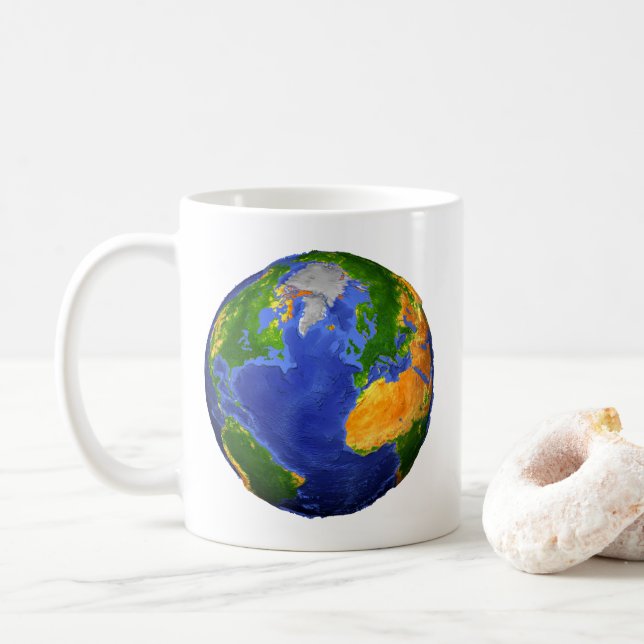 Caneca De Café Cheio Da Terra Mostrando Dados Topográficos. (Com Donut)