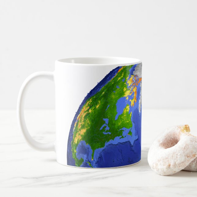 Caneca De Café Cheio Da Terra Mostrando Dados Topográficos. (Com Donut)