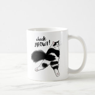 Caneca De Café Cheque Meowt! Negra e Branca Engraçados