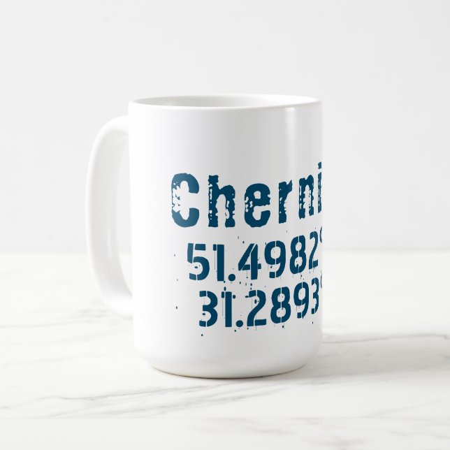 Caneca De Café Chernihiv Ucrânia Latitude e Longitude Desgastado  (Frente Esquerda)