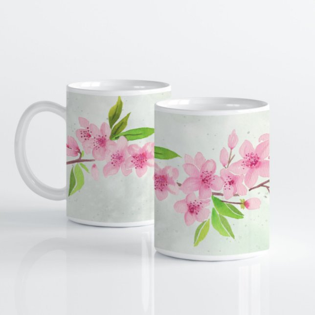 Caneca De Café Cherry Blossom Watercolor (Criador carregado)