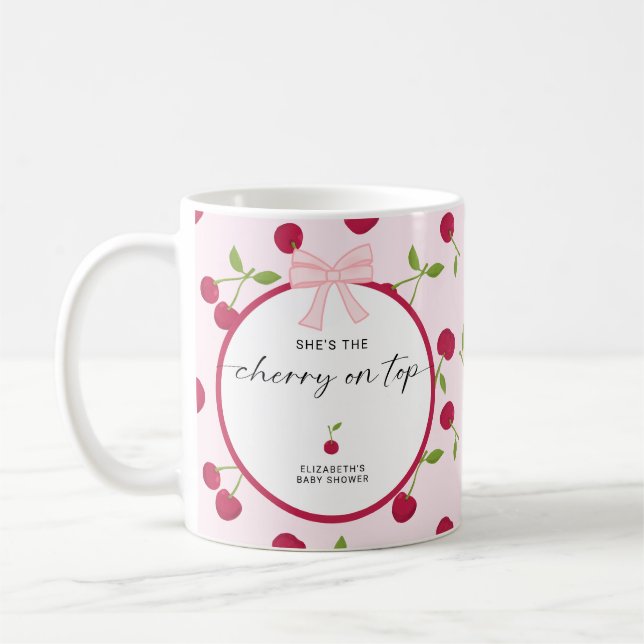 Caneca De Café Cherry On Top Baby Shower Coquette Pink Cute (Esquerda)
