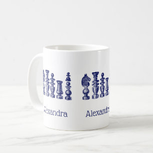 Caneca De Café Chess Pieds Vintage Art Blue