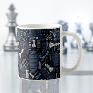 Caneca De Café Chess Termos e Peças Prateadas e Azul ID784