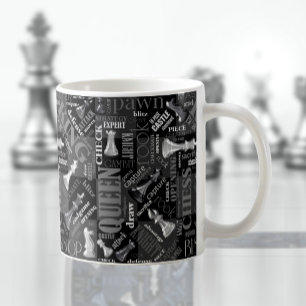 Caneca De Café Chess Termos e peças preto e branco ID784