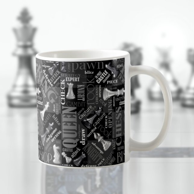 Caneca De Café Chess Termos e peças preto e branco ID784 (Criador carregado)