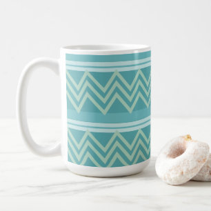 Caneca De Café Chevron Geométrico Azul Teal Verde
