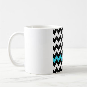Caneca De Café Chevron Preto, Branco e Aqua – Ziguezague com Dest