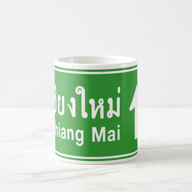 Caneca De Café Chiang Mai À Frente ⚠ Sinal De Tráfego Rodoviário  (Centro)