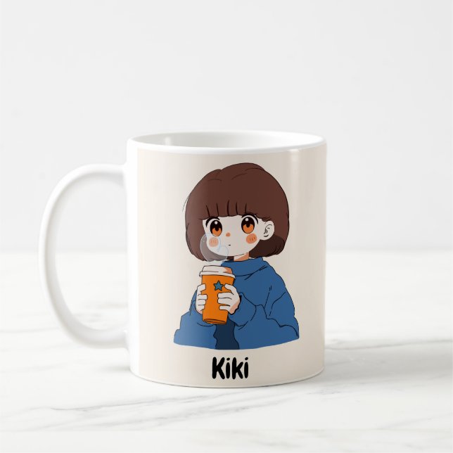 Caneca De Café Chibi anime bebendo café Mug (Esquerda)