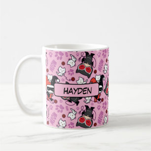 Caneca De Café Chibi Catwoman, Harley Quinn, & Kittens Pattern