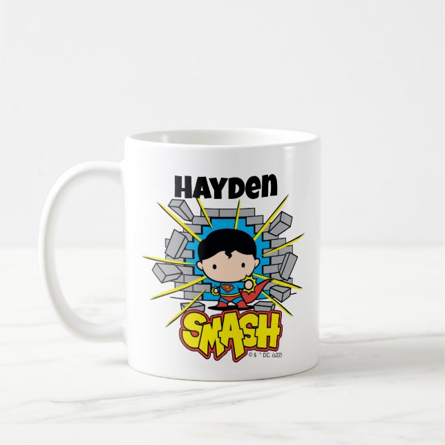 Caneca De Café Chibi Superman Smashing Through Brick Wall (Esquerda)