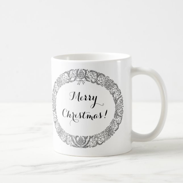 Caneca De Café Chic Black em White Christmas Wreath para personal (Direita)