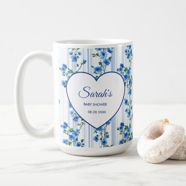 Caneca De Café Chic Boho Blue Wildflower Boy floral Baby Shower  (Com Donut)