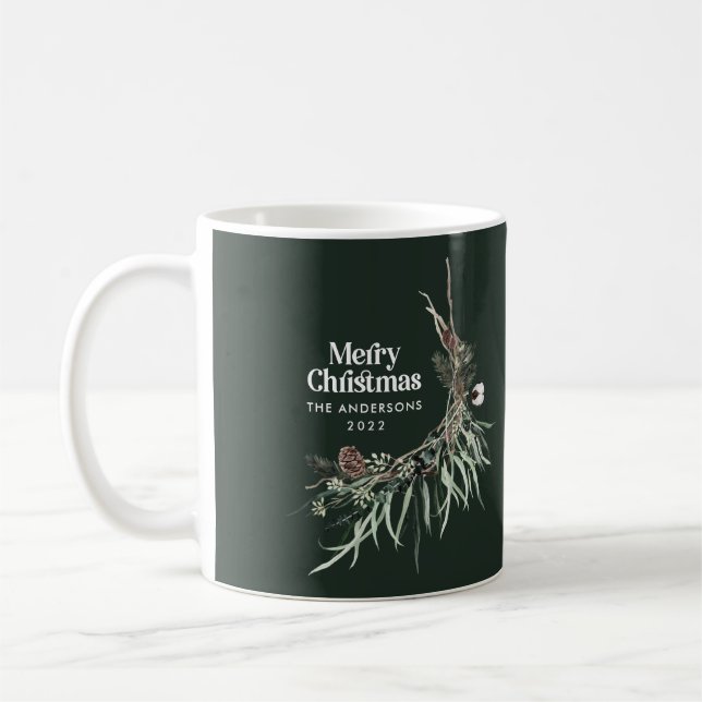 Caneca De Café Chic botânico verde-elegante (Esquerda)