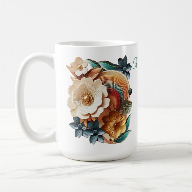 Caneca De Café Chic, Cremes Elegantes e textura de flores de cour (Esquerda)