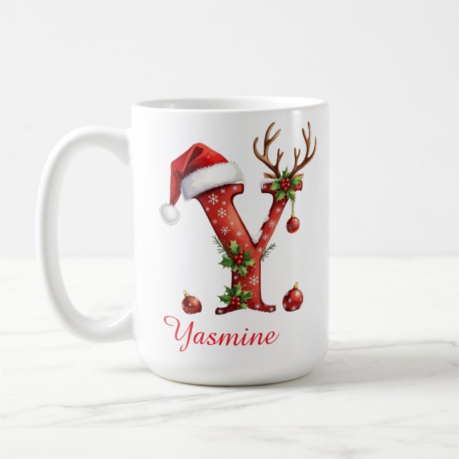Caneca De Café Chic custom Monogram initial Y merry Christmas  (Esquerda)