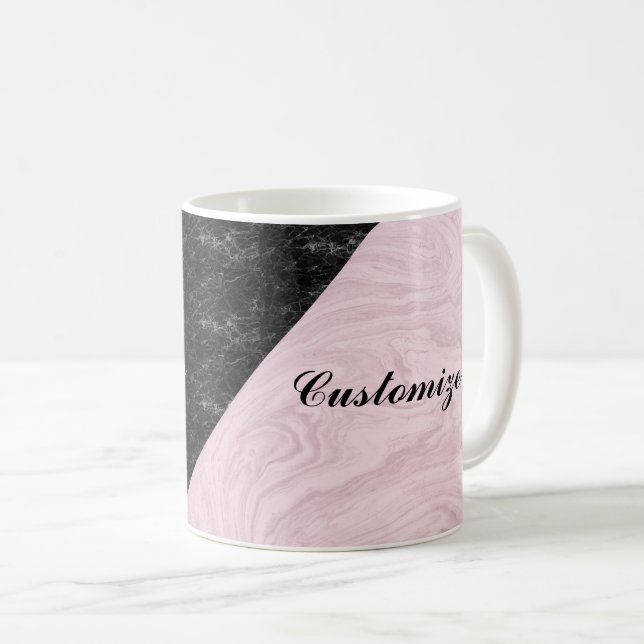 Caneca De Café Chic Elegant Black Pink Marble Personalizado (Frente Esquerda)