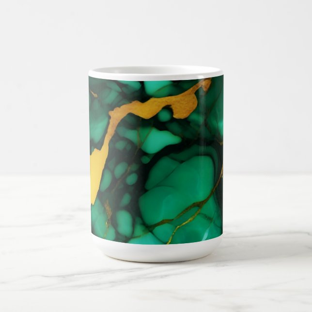 Caneca De Café Chic Elegante verde escuro ouro amarelo Faux Marbl (Centro)