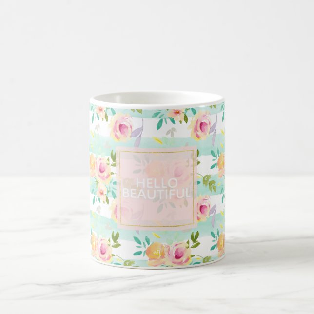 Caneca De Café Chic Floral Mint Stripes (Centro)