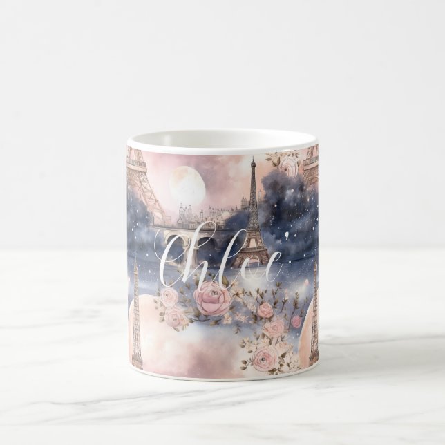 Caneca De Café Chic French Blue Pink Paris Eiffel Tower (Centro)