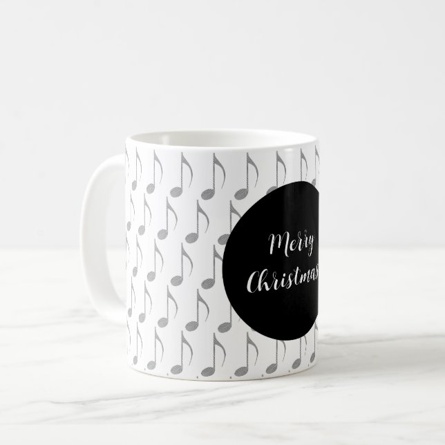 Caneca De Café Chic Houndstooth Musical Notes Feliz Natal (Frente Esquerda)