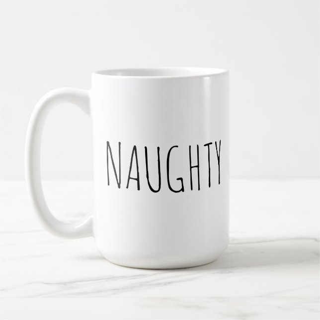Caneca De Café Chic Modern Farmhouse ‘Naughty’ Customizable Word  (Esquerda)