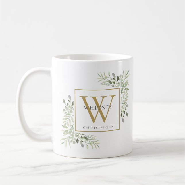 Caneca De Café Chic Monograma Dourado de Verdura Moderna (Esquerda)