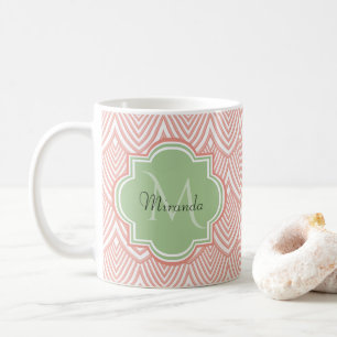 Caneca De Café Chic Pink Arch Scallops Suave Verde Monograma Nome