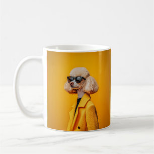 Caneca De Café Chic Poodle em óculos escuros e Casaco amarelo