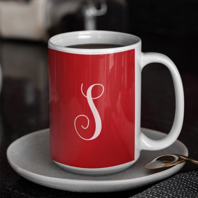 Caneca De Café Chic Vermelho Moderno e Personalizado com Monogram (Criador carregado)