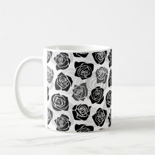Caneca De Café Chic Vintage - rosas brancas e pretas
