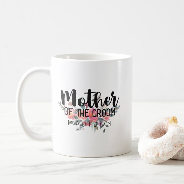 Caneca De Café Chic Watercolor Casamento Floral Mãe do Salão (Com Donut)
