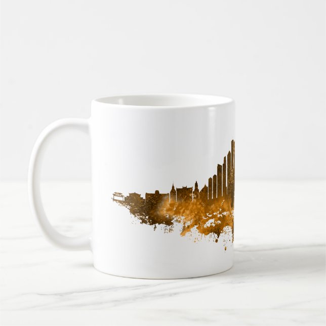 Caneca De Café Chicago City Skyline Watercolor em laranja (Esquerda)