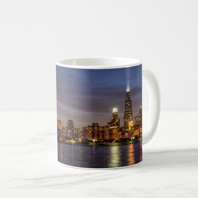 Caneca De Café Chicago Cityscape Night Coffee Mug (Frente Esquerda)