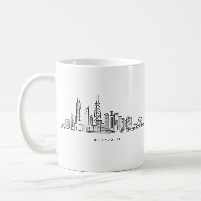 Caneca De Café Chicago IL Cityscape Illustration (Esquerda)