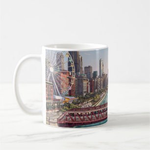Caneca De Café Chicago Illinois Chicago River Skyline Lembrança