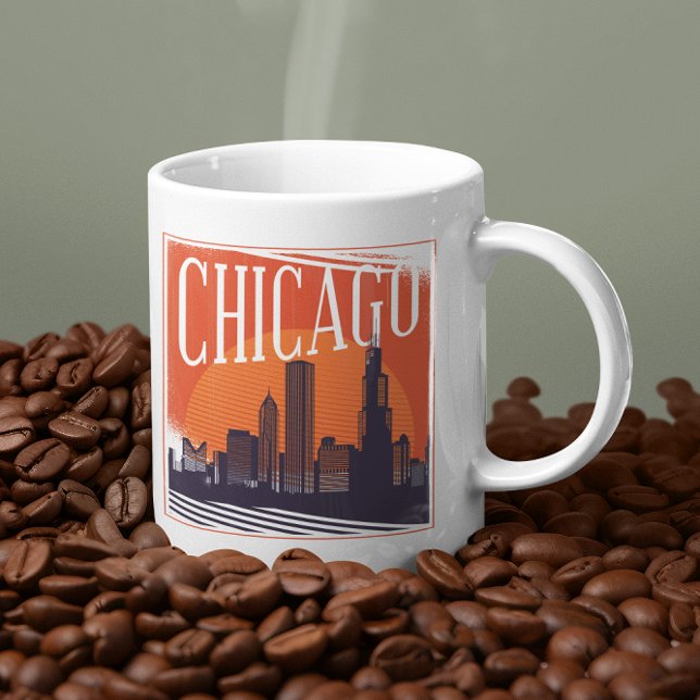 Caneca De Café Chicago Illinois Vintage Skyline Photo (retro vintage chicago windy city logo mug)
