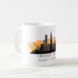 Caneca De Café Chicago Skyline Latitude & Longitude