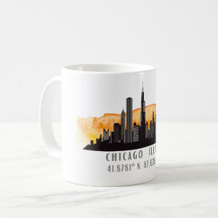 Caneca De Café Chicago Skyline Latitude & Longitude